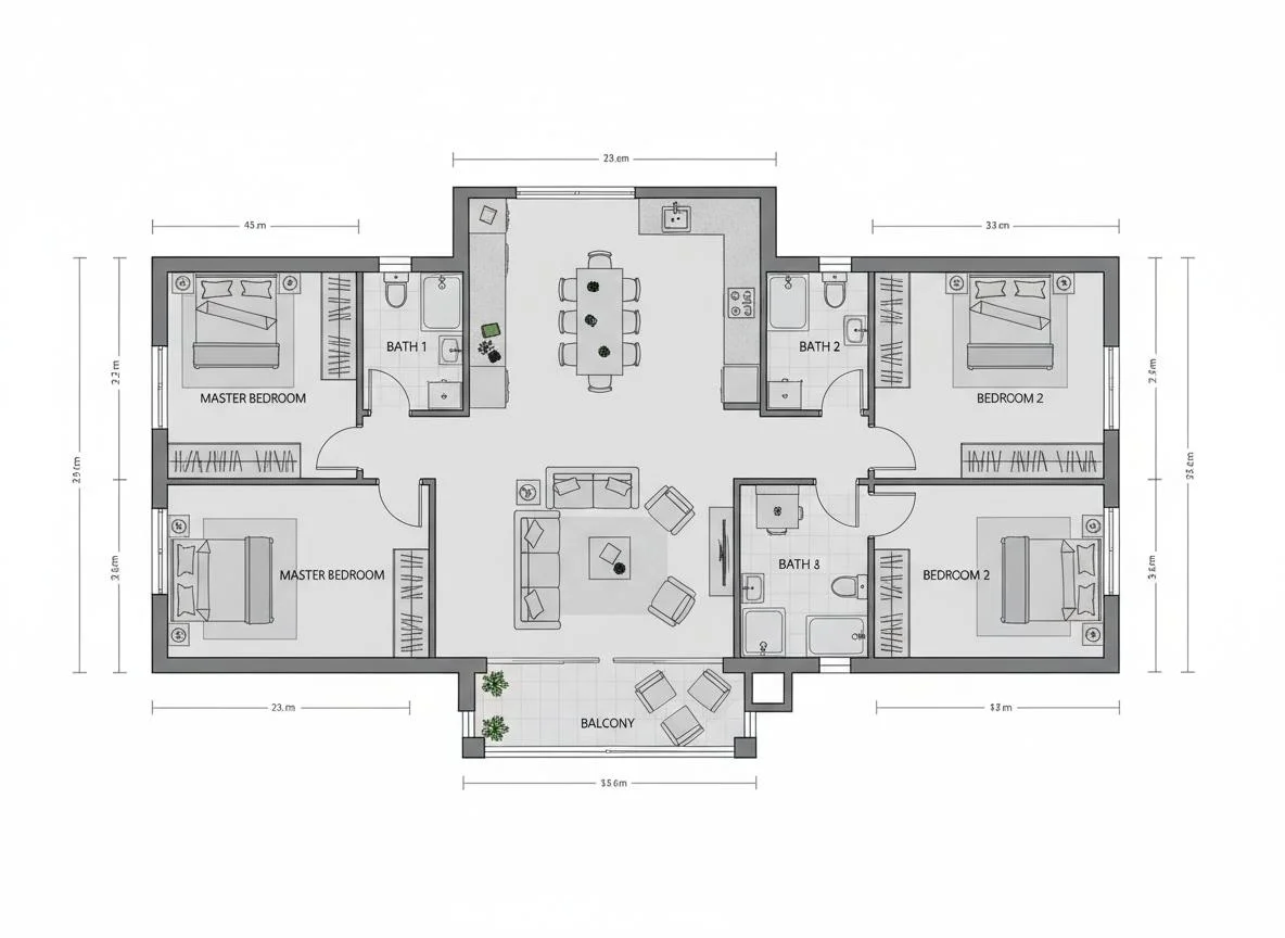 Godrej Vanantara 3 BHK Premium floor plan, 1,650 sq.ft. with three bedrooms, two bathrooms and balcony
