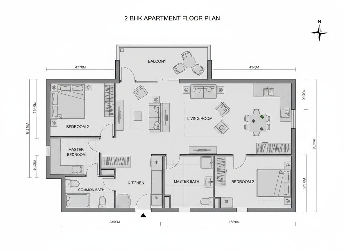 2 BHK floor plan preliminary